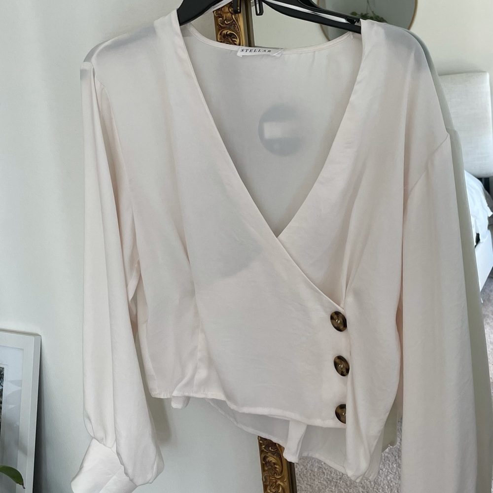 Large ivory button wrap top
